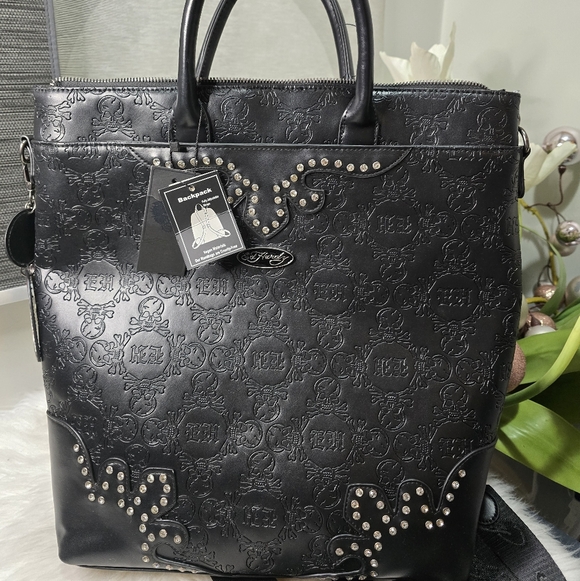 Ed Hardy Handbags - "Ed Hardy"" Black(skull and initial embossed) Faux Leather, Backpack, Tote.new